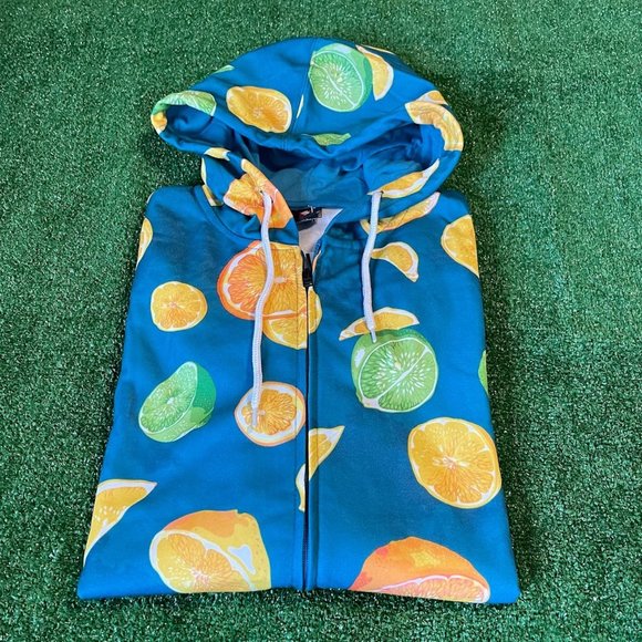 Southpole All over Print Lemons Limes Zip Up Hoodie Sweatshirt  RARE Size L NEW - Picture 1 of 10